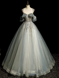 Vintage Ball Gown Tulle Sequin Lace Long Evening Dress Sweet 16 Dress HZ1024
