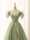 A-Line Sage Green Tulle Long Prom Dress HZ1024