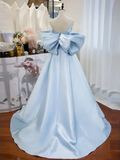 Simple Satin Light Sky Blue Long Prom Dress HZ1024