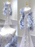 Elegant Mermaid Strapless Long Sequin Prom Dress HZ1024