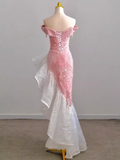 Elegant High Low Strapless Sequin Pink Velvet Prom Dress HZ1024