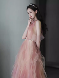 Lovely A line Pink Tulle Long Prom Dress HZ1024