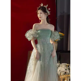 Lovely A line Off The Shoulder Mint Green Tulle Long Prom Dress HZ1024