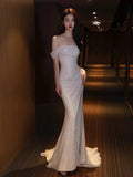 Sexy Mermaid Off The Shoulder Slit Sequin Long Prom Dresses HZ1024