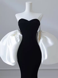 Modest Mermaid Strapless Black Velvet Long Prom Dresses HZ1024