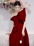 Modest A Line Strapless Red Satin Long Prom Dresses HZ1024