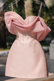 Off-Shoulder Beaded Ruched Satin A-Line Mini Homecoming Dress HZ1024