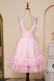 Light Blue A-line V Neck Ruffle-Layers Homecoming Dress Birthday Dress HZ1024