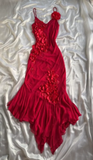 Cute High Low Spaghetti Straps Red Chiffon Layers Prom Dresses Evening Dress HZ1024