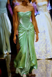 Vintage A line Strapless Satin Long Mint Green Prom Dresses Evening Dress With Fold HZ1024