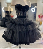Lace Applique Prom Dresses Tiered Homecoming Dresses HZ1024
