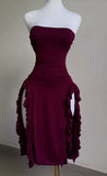 Strapless Midi Length Ruffle Prom Dress Sexy Evening Dress HZ1024