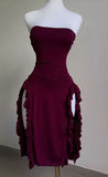 Strapless Midi Length Ruffle Prom Dress Sexy Evening Dress HZ1024