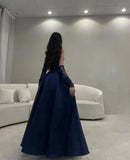 Modest Ball Gown Navy Blue Strapless With Long Sleeves Prom Dresses Long Evening Dress HZ1024