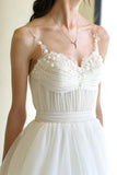 Simple A line Spaghetti Straps White Sleeveless Long Prom Dress Formal Evening Dresses HZ1024