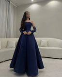 Modest Ball Gown Navy Blue Strapless With Long Sleeves Prom Dresses Long Evening Dress HZ1024