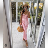 Vintage Sheath Spaghetti Straps Pink Satin Evening Dress Prom Dresses Long Birthday Outfits HZ1024