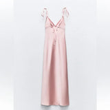 Vintage Sheath Spaghetti Straps Pink Satin Evening Dress Prom Dresses Long Birthday Outfits HZ1024