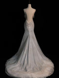 Sexy Mermaid Spaghetti Straps Sequin Long Silver Prom Dresses Evening Dress HZ1024
